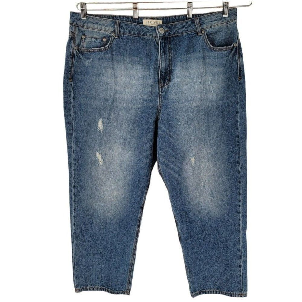 ELOQUII Denim Distressed Medium Wash Jeans Plus Size 18 Crop